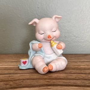 EUC - Bronson Collection 1994 Vintage Baby Pig Figurine with Blanket & Bottle